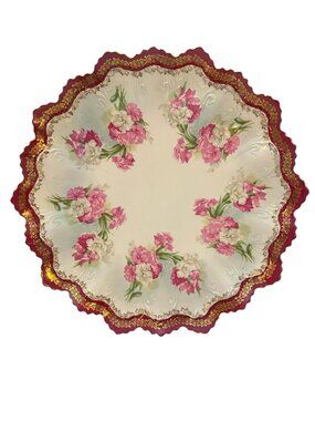 Antique Habsburg China Porcelain Plate With Scalloped Edges Hand-Painted Roses &